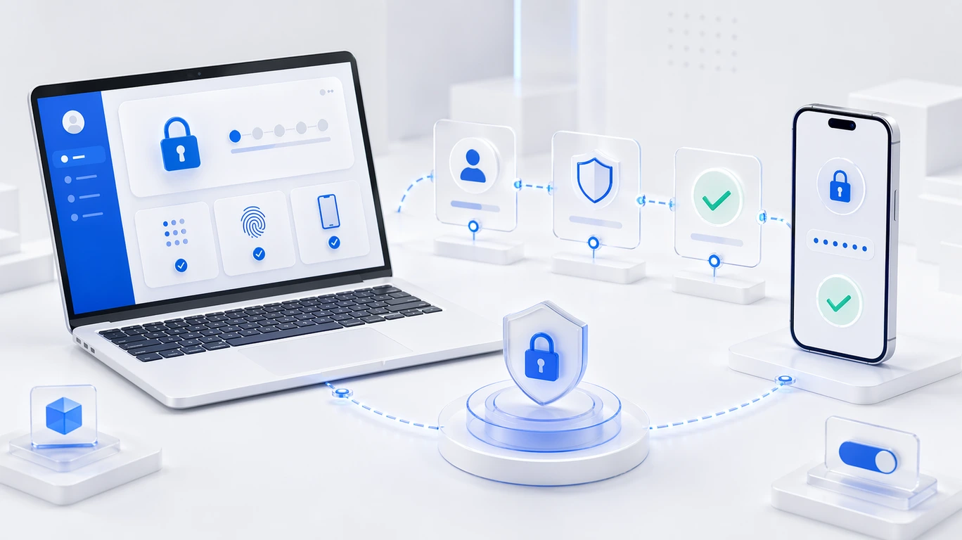 Laptop and phone illustration showing the Microsoft 365 MFA guide concept